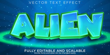 Düzenlenebilir metin efekti uzaylı, 3d boşluk ve UFO yazı tipi