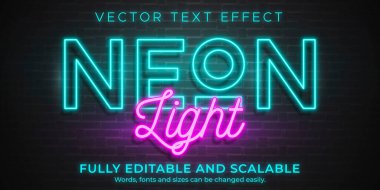 Neon ışığı metin efekti, düzenlenebilir retro ve parlayan metin biçimi