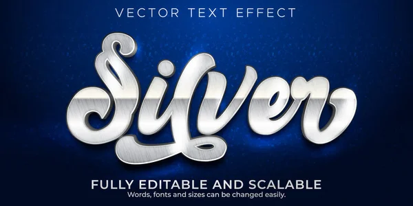 Efeito Texto Metálico Prata Editável Brilhante Elegante Texto Sty — Vetor de Stock