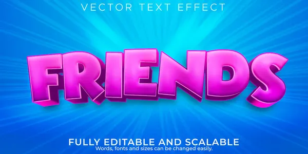 Přátelé Děti Textový Efekt Upravitelný Kreslený Komiksový Text Styl — Stockový vektor
