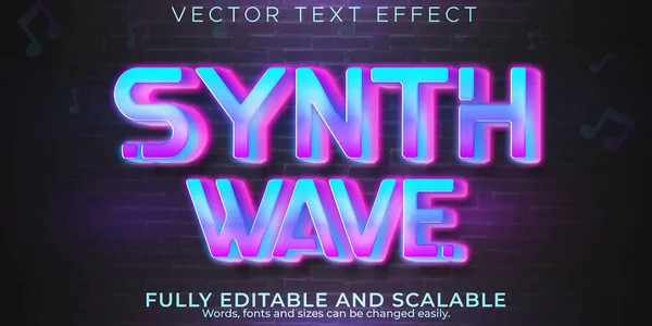 Effet Texte Onde Synthé Musique Rétro Modifiable Style Texte Néon — Image vectorielle