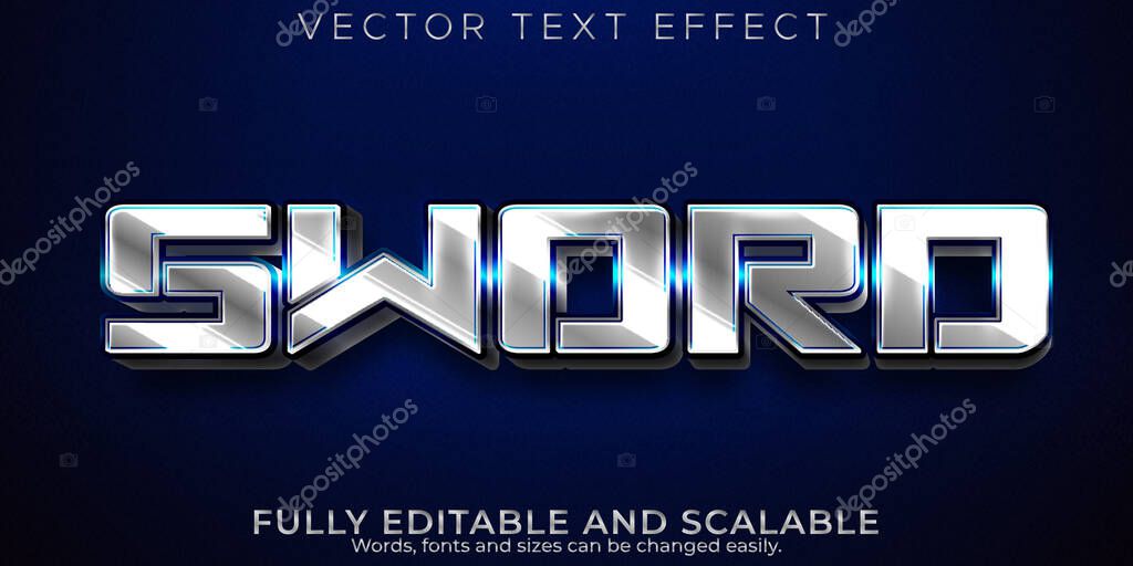 Editable text effect sword, 3d metallic and shiny font style