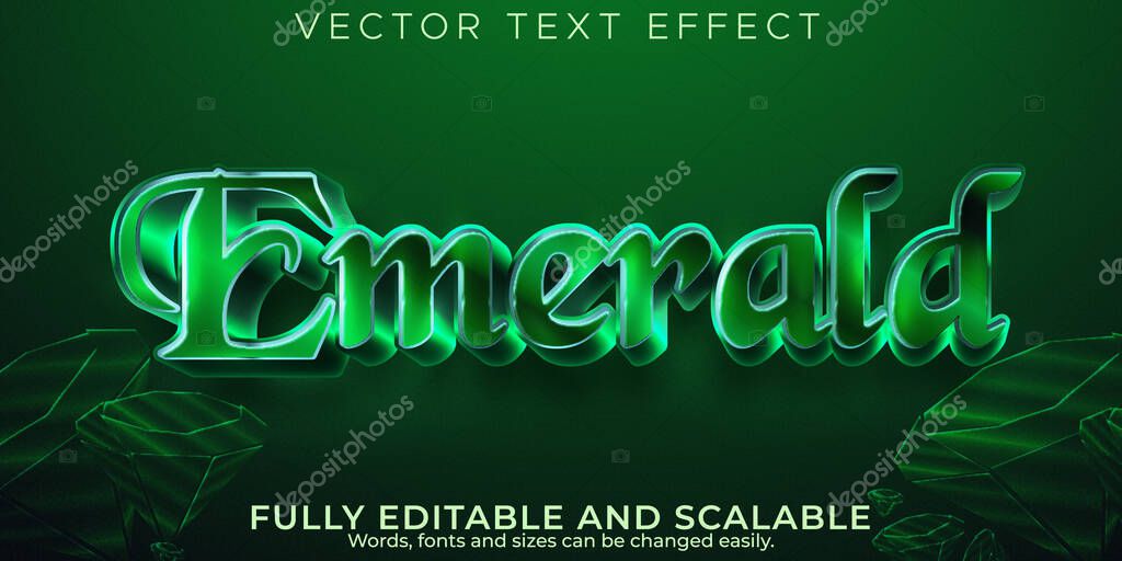Editable text effect emerald, 3d luxury and glow font style