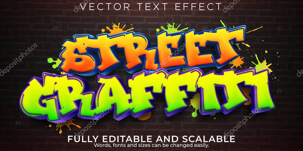 Editable text effect graffiti, 3d street and spray font style