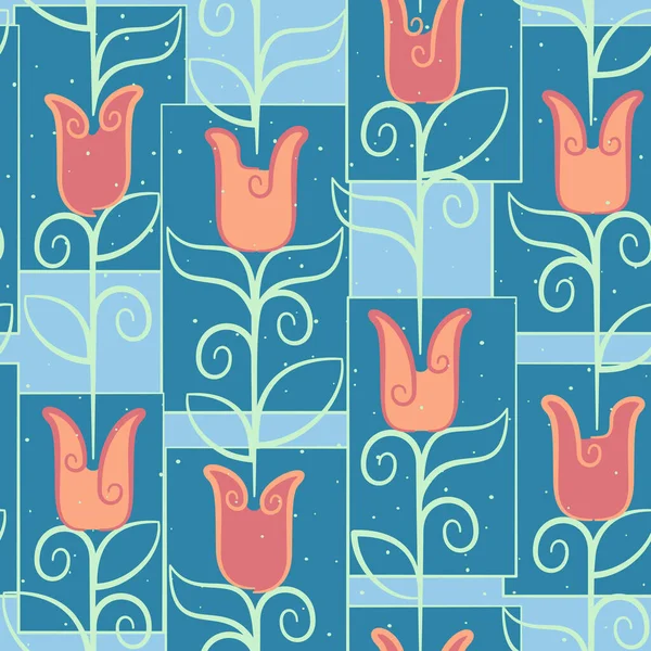 Art Deco Style Tulips Vintage Retro Feel Seamless Pattern Great — Vettoriale Stock