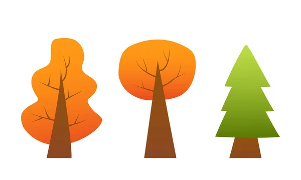 Набір Осінніх Дерев Векторні Дерева Пожовклими Листям — стоковий вектор