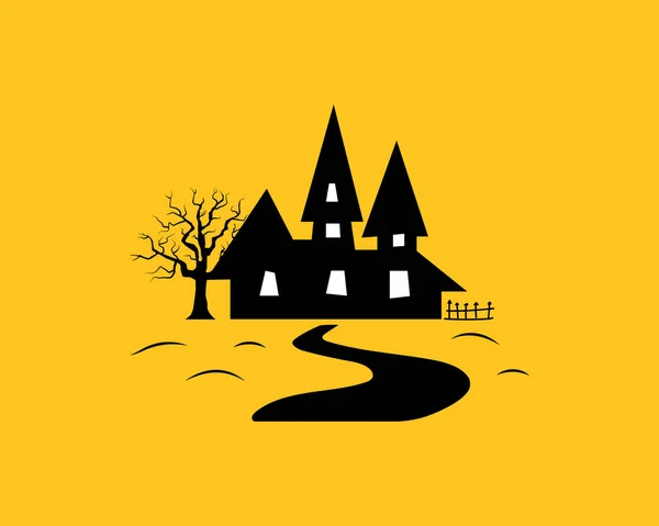 お化け屋敷だ 怖い家 幽霊と木 ハロウィンのイラスト — ストックベクタ