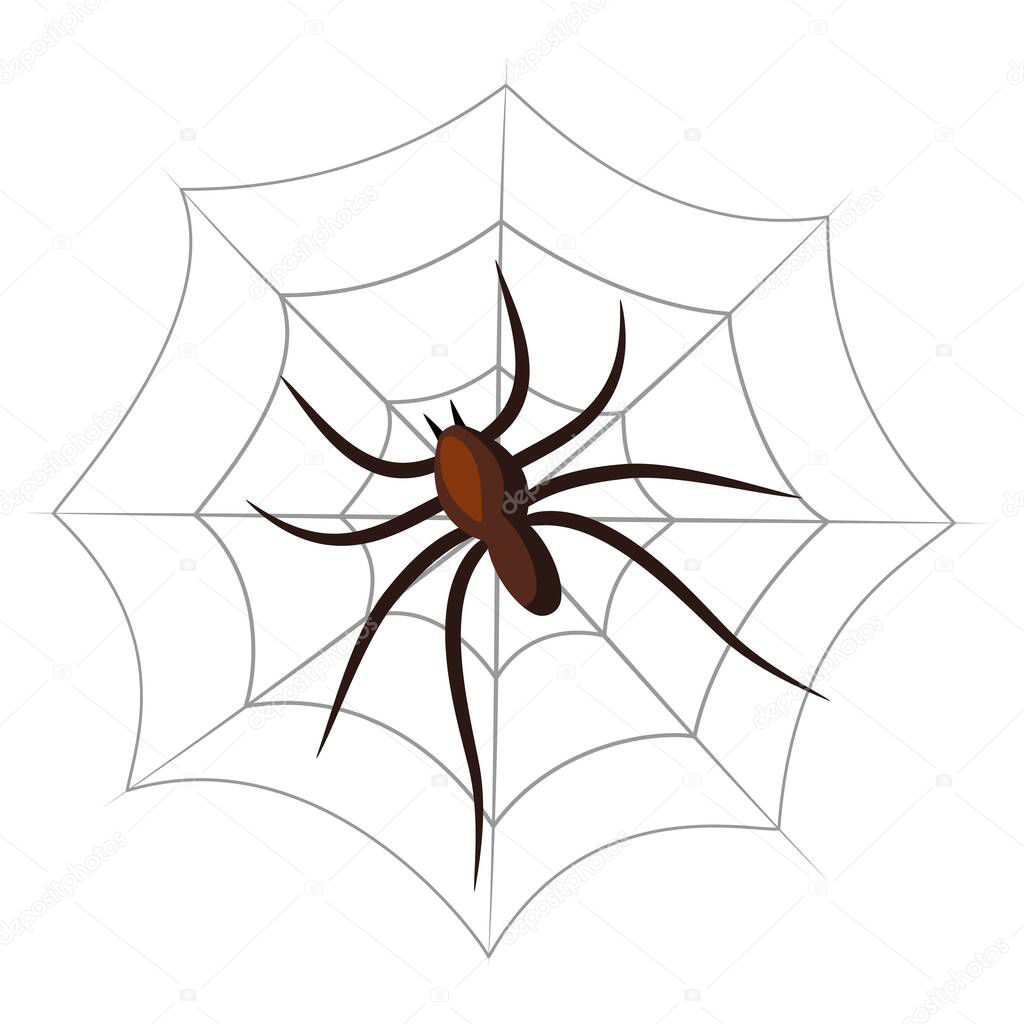  Spider sitting on a web. Vector illustration for Halloween.