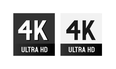  4k ultra HD, siyah beyaz rozetler. 4K video çözünürlüğü, vektör çizimi.