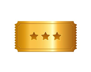  3D bilet. Beyaz arkaplanda izole edilmiş vektör altın 3D bilet.