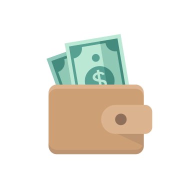  Dolarlı cüzdan. Beyaz arkaplanda izole edilmiş vektör düz simgesi.