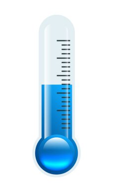 Mavi cıvalı termometre. Kışın sıcaklık. Termometre sıfırın altında sıcaklık gösteriyor, don. Vektör illüstrasyonu beyaz arkaplanda izole edildi.