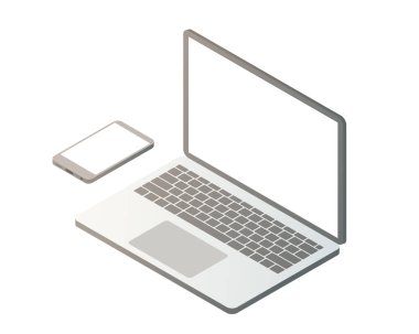 Laptop ve akıllı telefon izometrik. Vektör 3 boyutlu aygıtlar.