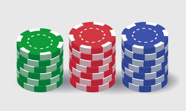 Stapels Chips Casino Chips Vector Illustratie Geïsoleerd Witte Achtergrond — Stockvector