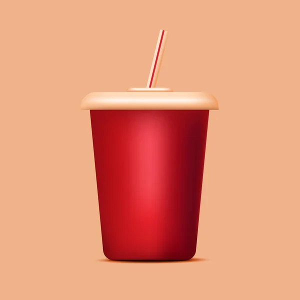 一杯苏打水红色纸杯加稻草矢量3D图解 — 图库矢量图片