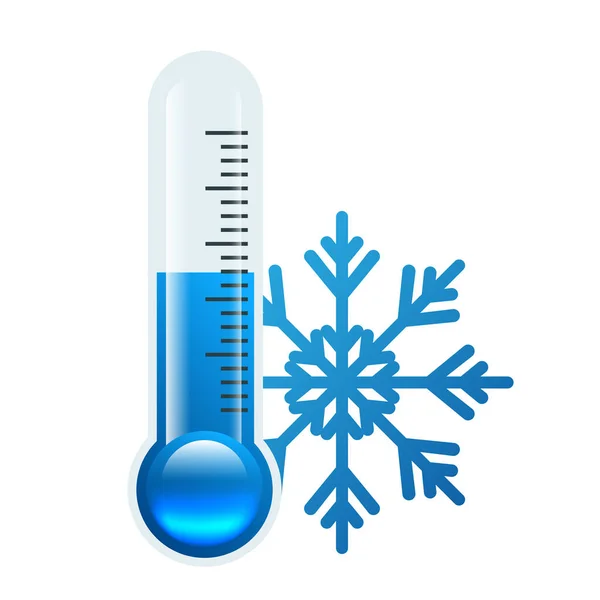 雪の結晶と青の温度計 低い温度を示す冬の概念 ゼロ以下だ 白を基調としたベクトルイラスト — ストックベクタ