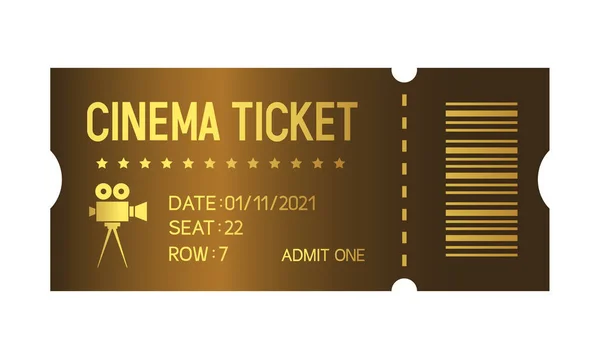 Biglietto Del Cinema Biglietto Oro Cinema Movie Ticket Template Iscrizione — Vettoriale Stock