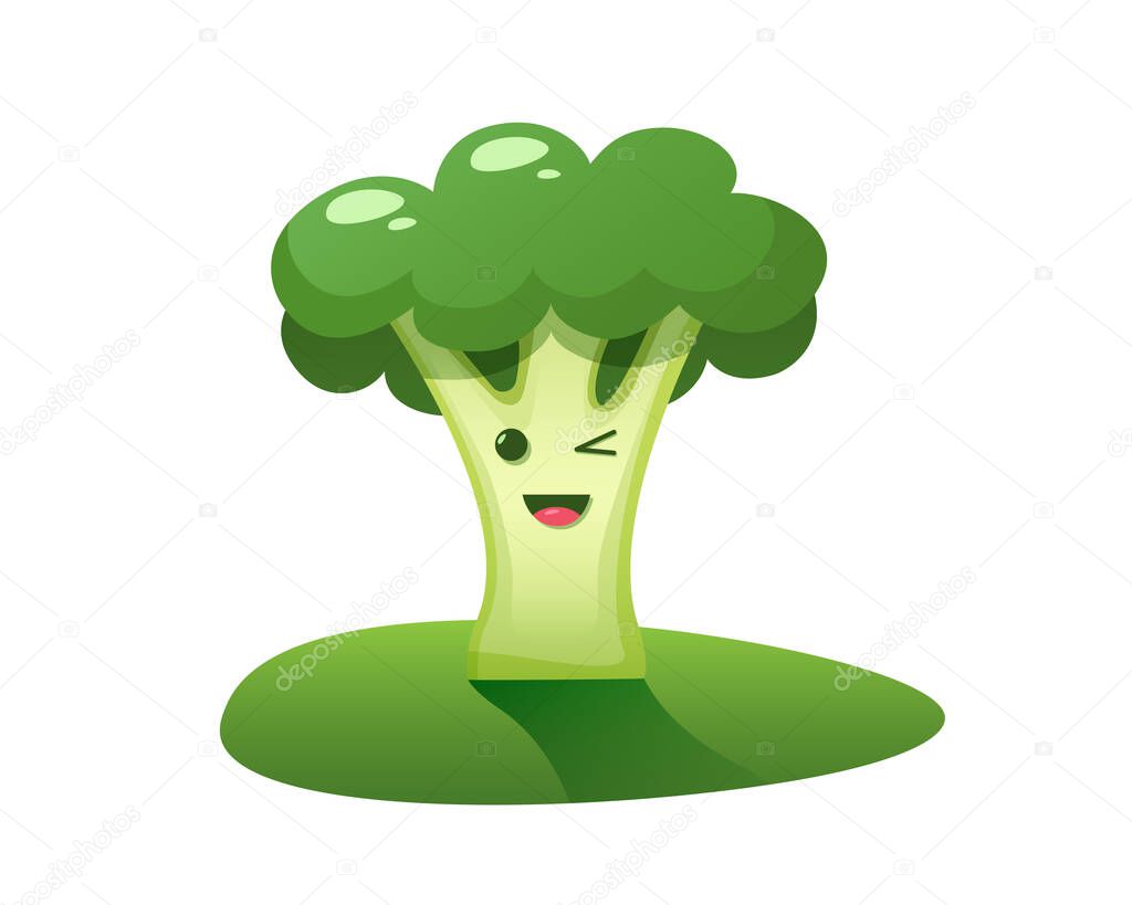 Fun broccoli. Broccoli character, vector illustration isolated on white background.