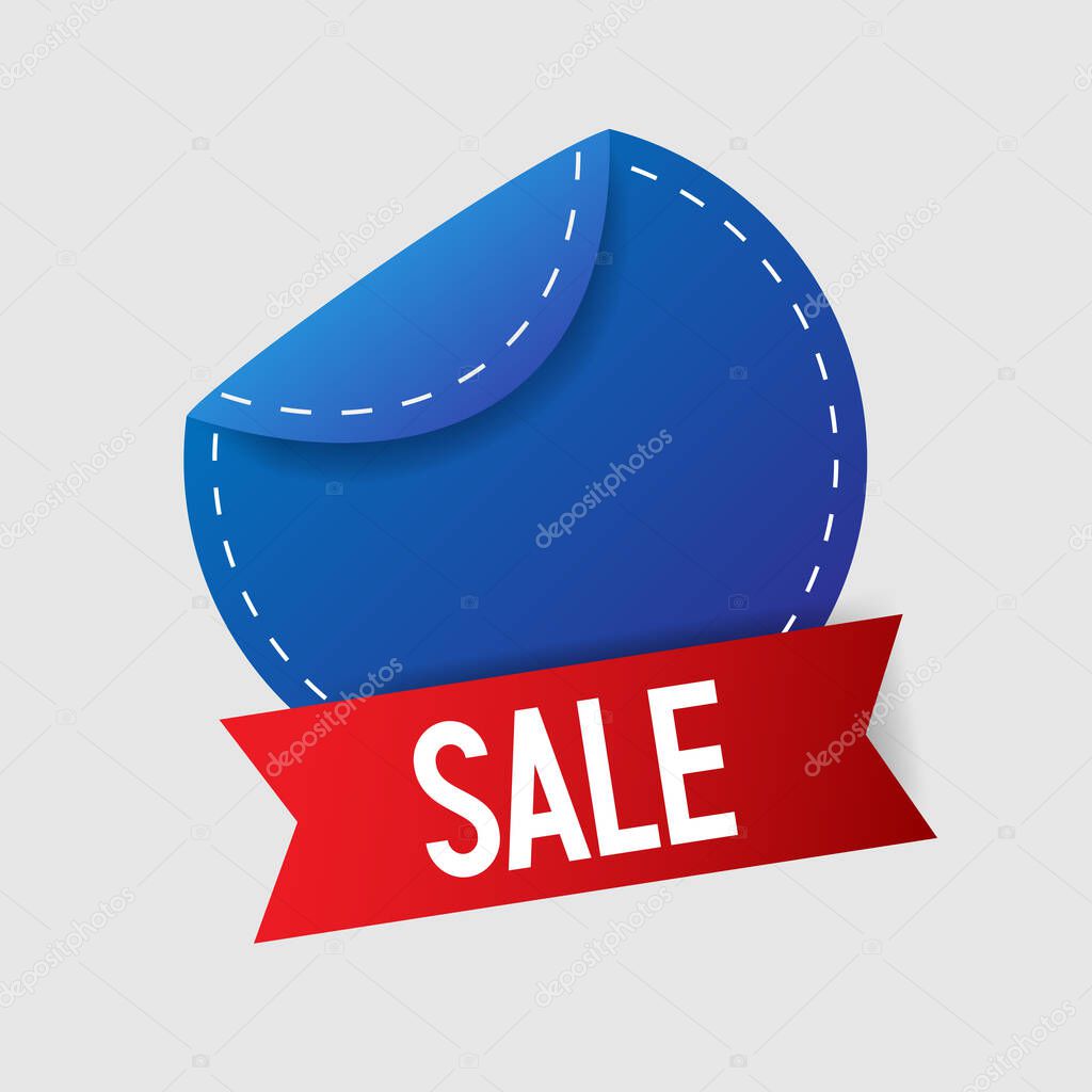 Discount badge template. Sale tag. Round emblem with a folded corner. Vector illustration.