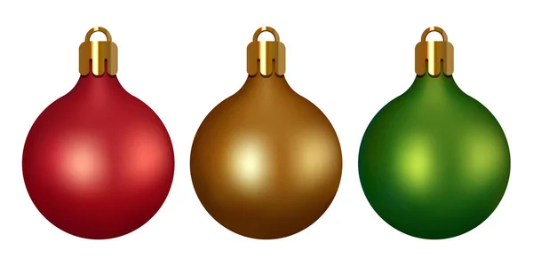 Conjunto Bolas Navidad Tres Adornos Navideños Bola Navidad Roja Verde — Archivo Imágenes Vectoriales