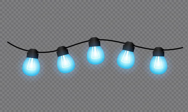 Light Bulbs Christmas String Lights Garland Vector Illustration Isolated Transparent — Vettoriale Stock