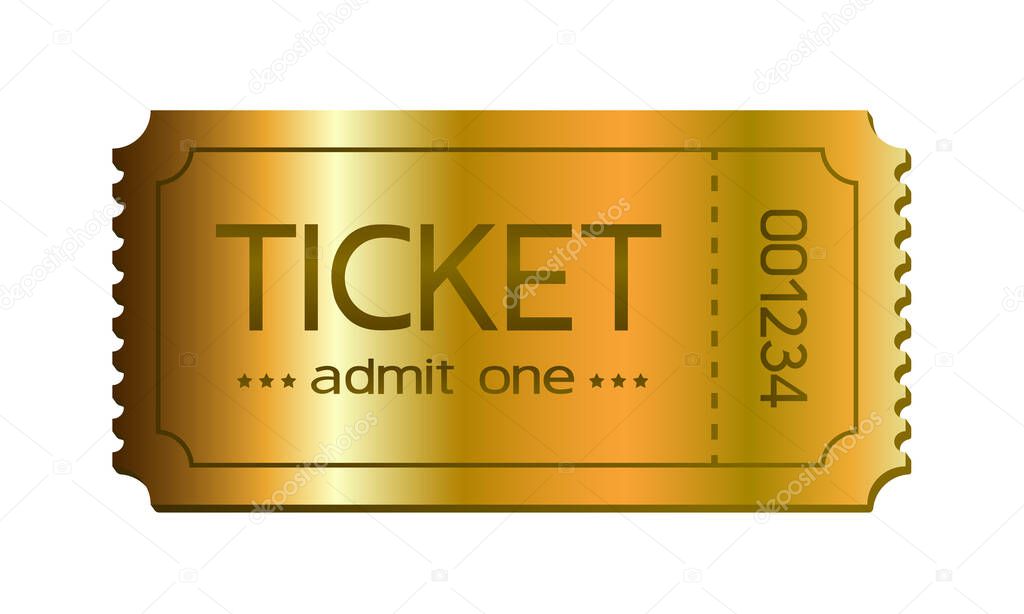 3d golden tickets. Three-dimensional golden ticket with stars and the inscription 