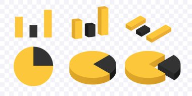 Pasta Çizelgesi Örnekleri. 3d yuvarlak istatistik grafiği. Vektör izometrik ve düz clipart