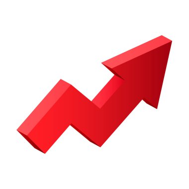 Kırmızı 3D ok. Beyaz arkaplanda izole edilmiş vektör izometrik ok.