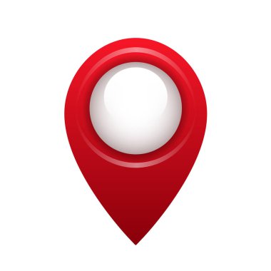 3D harita iğnesi. Harita konum kodu. Haritadaki yön göstergesi. Beyaz arkaplanda vektör ortamı izole edildi.