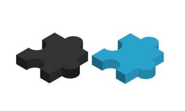 Bulmacanın bir parçası. Siyah ve mavi yapboz parçaları, beyaz arka planda izole 3D tırmanış.