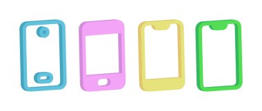 Bir çift renkli 3D akıllı telefon. Beyaz arkaplanda izole akıllı telefon vektör simgeleri.