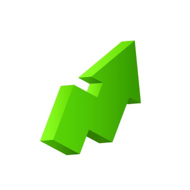 Green arrow 3d. Beyaz arkaplanda izole edilmiş üç boyutlu ok.