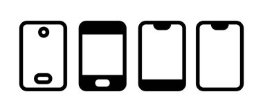 Akıllı telefon siyah simgeleri ayarlandı. Çiçek arkaplanında izole vektör ortamı.