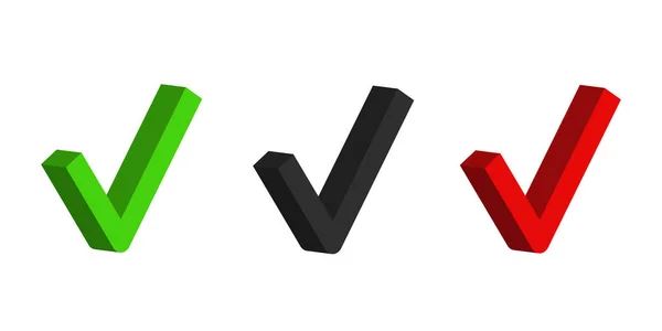 Uppsättning Kontrollmärken Gröna Röda Och Svarta Markeringar Vektor Kontrollmärke Isolerad — Stock vektor