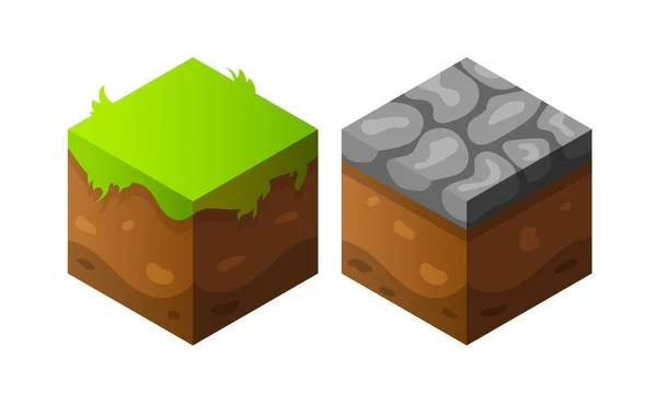 石头和青草块 游戏设计的向量元素 你被白色的背景隔离了 一套游戏平台 游戏项目 — 图库矢量图片