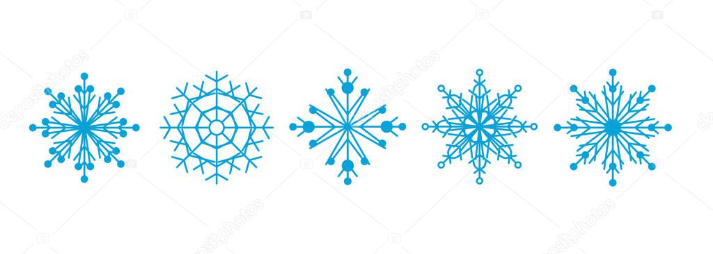 Set of snowflakes. Eight vector snowflakes isolated on white background.
