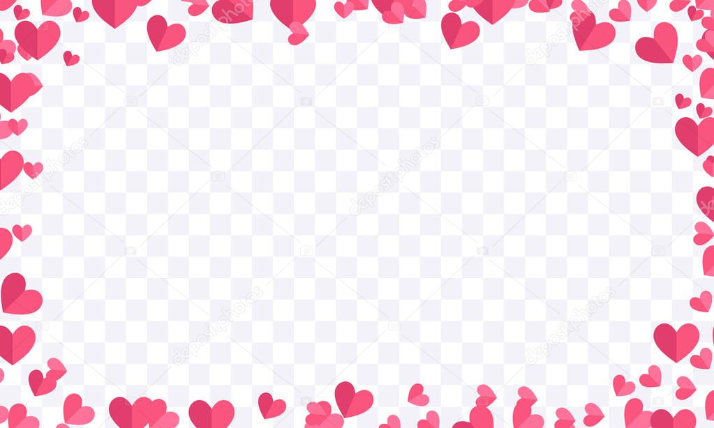  Frame of pink hearts. Festive frame for a postcard on Valentine's Day. Vector clipart isolated on transparent background.