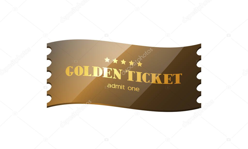 3d golden ticket. Three-dimensional golden ticket with stars and the inscription 