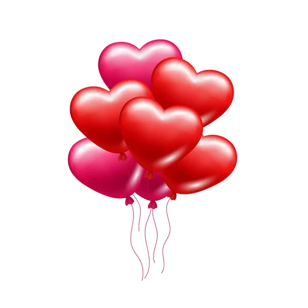 Ballons Cardiaques Bouquet Cœurs Ballons Rouges Pour Saint Valentin Clipart — Image vectorielle