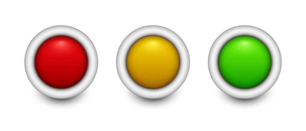 Tres Botones Redondos Blanco Botones Verde Naranja Rojo Ilustración Vectorial — Vector de stock