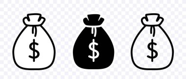 Paralı çanta. Dolar sembolü çanta ikonu. Beyaz arkaplanda vektör ortamı izole edildi.