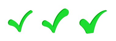 Yeşil işaret 3D. Beyaz arkaplanda izole edilmiş yeşil simge kümesi. Vektör ortamı.