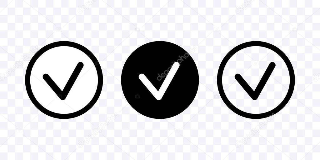 Check mark. Set of black icons with check marks isolated on white background. Vector clipart.