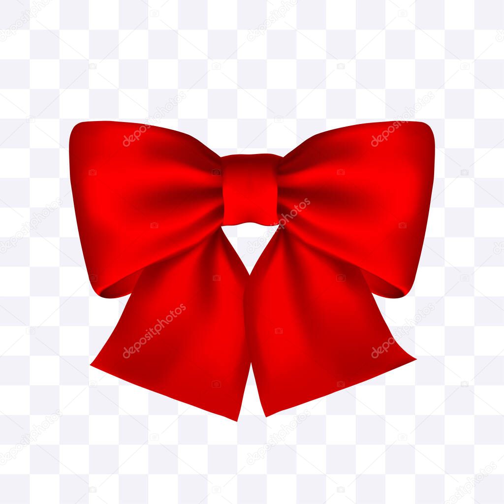 Red bow. Red realistic 3d bow. Vector clipart isolated on white background.