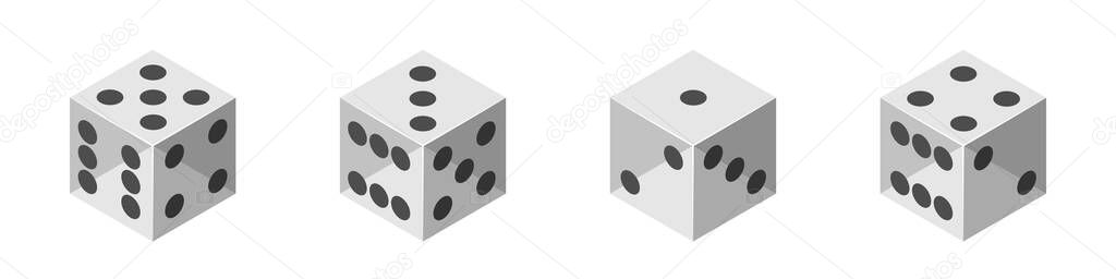 White 3d dice. Isometric dice. Vector clipart isolated on white background.