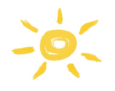  Fırça darbesiyle çizilmiş güneş. Beyaz arkaplan üzerinde vektör grunge clipart izole.