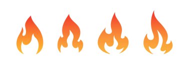 Alev seti. Vektör eğimli ateş simgeleri. Düz illüstrasyon beyaz arkaplanda izole edildi.