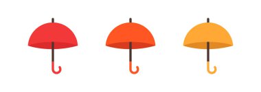 Şemsiye. Sarı, kırmızı ve turuncu mat şemsiyeleri. Beyaz arkaplanda vektör ortamı izole edildi.
