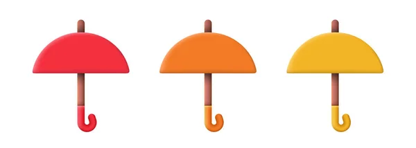 3D伞 一套黄色 红色和橙色的床垫雨伞 在白色背景下孤立的向量群 — 图库矢量图片