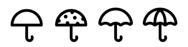 Плоский Зонтик Набор Черных Зонтиков Векторный Клипарт Белом Фоне — стоковый вектор